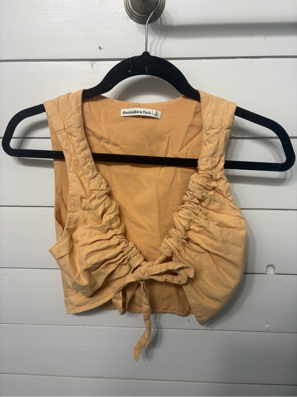 Abercrombie & Fitch Peach/Orange Ruched Tie-Front Crop Top